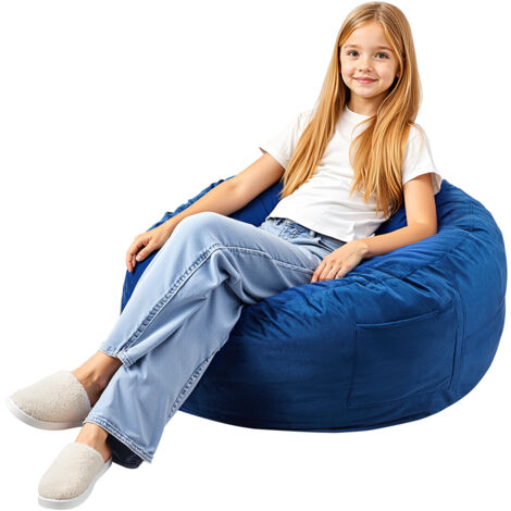 Mophorn Pouf rond de 3 pieds - Housse amovible et lavable. Rempli de mousse à mémoire de forme 25D, velours hollandais doux. Idéal pour la chambre ou la salle de jeux, bleu (1/5)