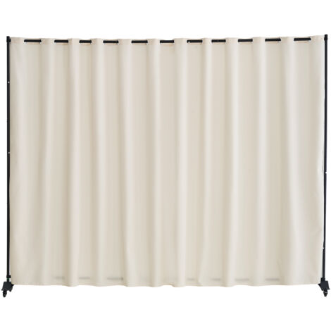 Mophorn Cloison de séparation, panneau portable avec roulettes et rideau, paravent de confidentialité autonome pour bureau, chambre, salle à manger, bureau, beige, élégant et fonctionnel (1/5)