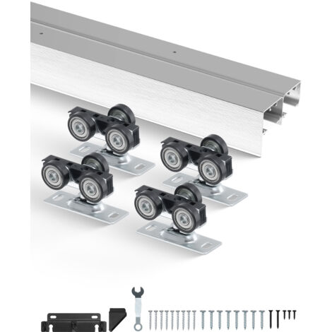 Mophorn – Kit de quincaillerie pour porte coulissante 5 pieds – Alliage d'aluminium – Système à 2 portes – Épaisseur de porte 3,5 à 4,5 cm (1/5)