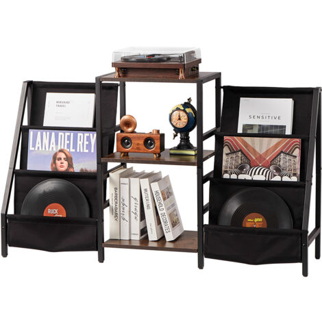 Mophorn Support pour tourne-disque Mophorn niveaux en métal, peut contenir jusqu'à 280 albums, avec étagère d'affichage en vinyle, support de platine pour chambre et salon, noir élégant (1/5)