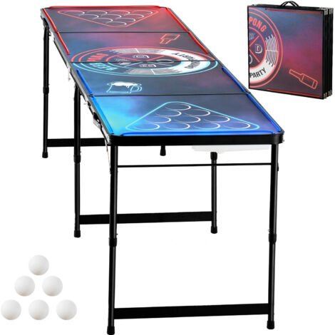 Table De Beer Pong Pliable – Set Complet : 100 Gobelets (50 Rouges + 50 Bleus) Et 6 Balles – Aluminium, Hauteur Réglable, Facile à Nettoyer