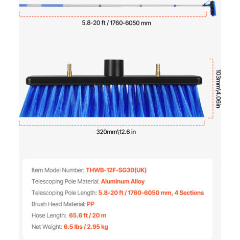 Mophorn Kit de perche alimentée en eau, perche de nettoyage de panneau solaire de 6 m avec poignée extensible, tête de brosse rotative à 180 ° et tuyau de 20 m, idéal pour le nettoyage