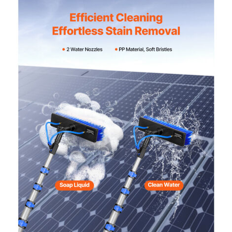 Mophorn Kit de perche alimentée en eau, perche de nettoyage de panneau solaire de 9 m avec poignée extensible, tête de brosse rotative à 180 ° et tuyau de 20 m, idéal pour le nettoyage des fenêtres
