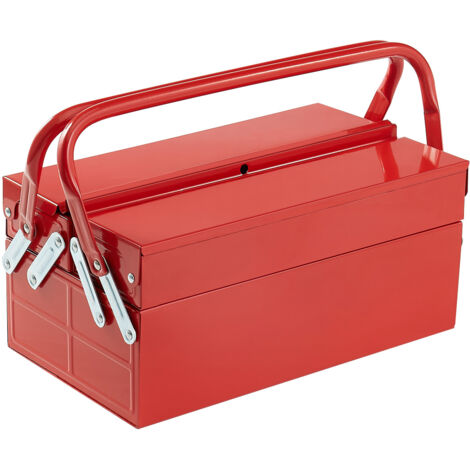 Mophorn Boîte à outils en métal de 14 pouces, organisateur de coffre pliable à 2 niveaux et 3 plateaux avec poignée et trou de verrouillage, acier enduit de poudre, rouge, pour la maison, l'usine (1/5)