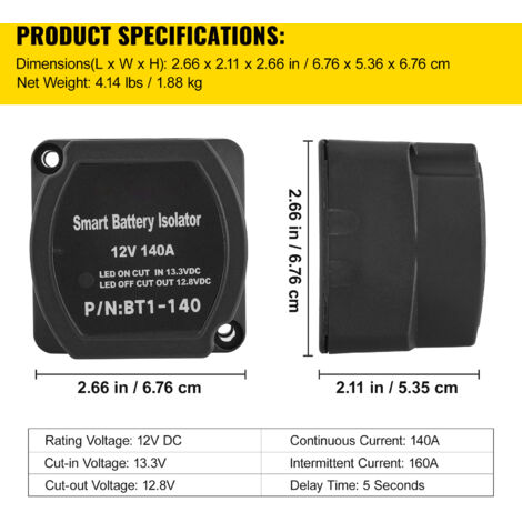 GEARMONSTER Relais De Séparation BSR 12 V/140 A - Relais De Coupure De Batterie De Voiture - Relais Sensible à La Tension VSR Entièrement Automatique Pour ATV, UTV, Bateaux, Camping-cars, Véhicules