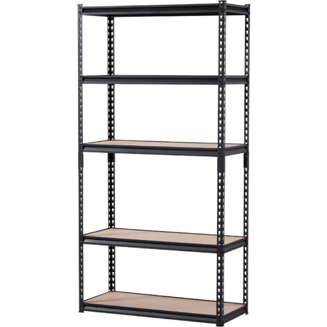 Mophorn Étagères de rangement, capacité de 2000 lb, étagères de garage à 5 niveaux, 16 po P x 36 po L x 71,4 po H, étagères métalliques réglables pour garage, cuisine, entrepôt, sous-sol, noir (1/5)