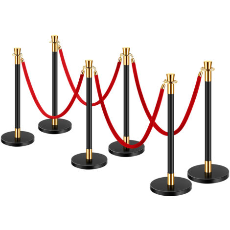 Mophorn Lot de 6 poteaux avec 4 cordes en velours rouge, barrières de file d'attente en acier inoxydable avec base creuse injectée de sable pour le contrôle des foules lors des mariages