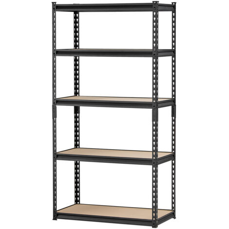 Mophorn Étagères de rangement, capacité de 2000 lb, étagères de garage à 5 niveaux, 16 po P x 32 po L x 62,8 po H, étagères métalliques réglables pour garage, cuisine, entrepôt, sous-sol, noir (1/5)