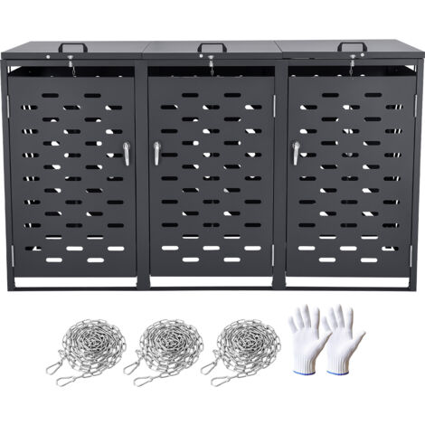 Mophorn Abri de rangement pour poubelles, 3 x 52,79 gal, armoire verrouillable étanche avec couvercle à chaîne, rangement pour jardin, arrière-cour et terrasse