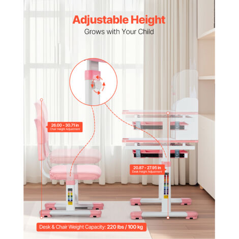 Ensemble Bureau Et Chaise Réglable Enfant - Table Inclinable 0-45° - Chaise Ergonomique - Tiroirs De Rangement - 3 Couleurs