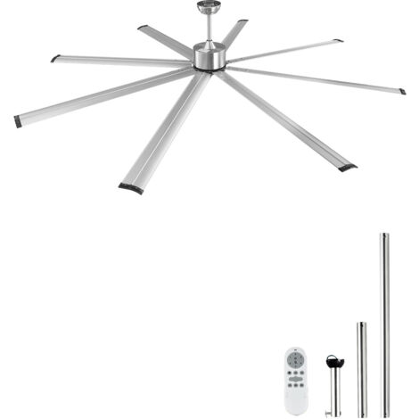 Mophorn Ventilateur de plafond 244 cm sans éclairage, 6 vitesses, télécommande, 8 pales en aluminium, moteur CC réversible. Moderne, discret, encastrable, finition nickel brossé. (1/5)