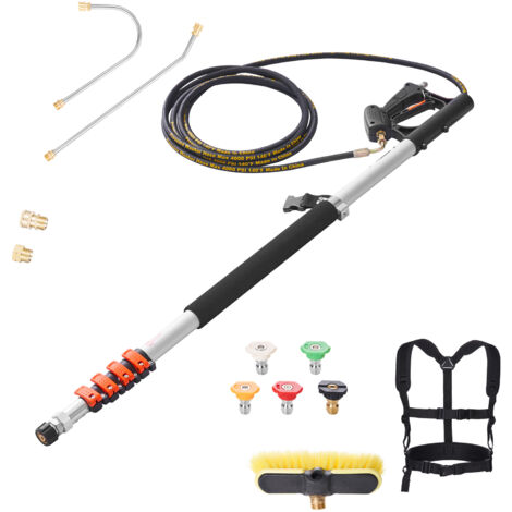 Mophorn Lance télescopique pour nettoyeur haute pression, 18 pi, 4 000 psi, rallonge de pulvérisation télescopique, nettoyeur de gouttières, tête de brosse, 5 embouts de buse (1/5)