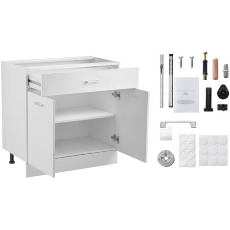 Mophorn Meuble bas Shaker blanc non assemblé de 79 cm avec tiroir – 79 cm de largeur x 48 cm de profondeur x 81 cm de hauteur, prêt à assembler, avec portes à fermeture douce et étagère réglable (1/5)