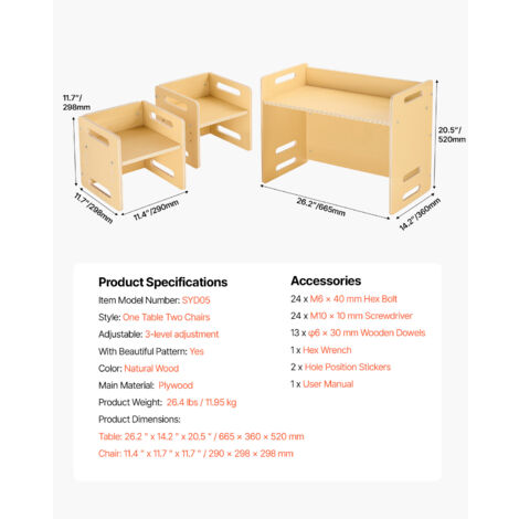CUPCHID Ensemble Table Et Chaise Montessori Pour Tout-Petits 1-3 Ans - Mobilier Enfant Bois Naturel