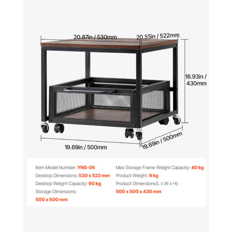 Support Mobile Pour Mini-réfrigérateur 60x55x65 Cm - Chariot Avec Tiroir, Roues, Capacité 180 Kg (marron)