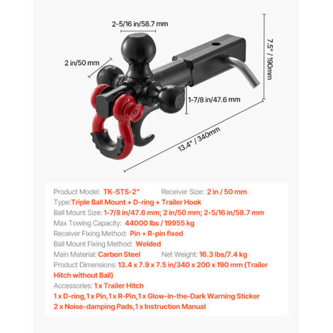 Support D’Attelage 3 Positions 2 Pouces – Chute 6,5 Pouces – Charge 4400 Lb – Pour Récepteurs Standard Tracteur & Remorque