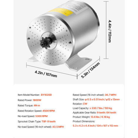 Mophorn Moteur électrique à courant continu 1800 W 48 V Moteur électrique CC avec contrôleur