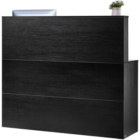Mophorn – Comptoir d'accueil en L 140x80x120 cm – MDF résistant à l'eau – Tiroir et armoire de rangement – Bureau d'accueil élégant pour hall et bureau (1/5)