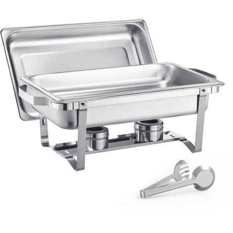 Mophorn Ensemble buffet de réchauds 8 litres, lot de 4, réchaud en acier inoxydable avec 4 bacs de grande taille, réchaud rectangulaire pour traiteur avec couvercle, bac à eau, support et réservoir
