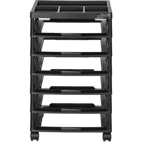 Mophorn Chariot de rangement à roulettes pour scrapbooking, grande capacité, 6 niveaux, plateau organiseur, cadre noir avec 4 roulettes amovibles, matériau PP pour fournitures de bureau (1/5)