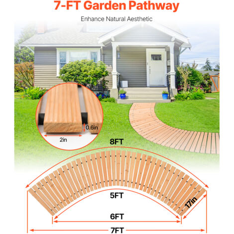 Allée De Jardin Déroulante En Cèdre Incurvée - 218x43 Cm - Antidérapante Et Facile à Ranger Pour Terrasse, Mariage, Extérieur - 5