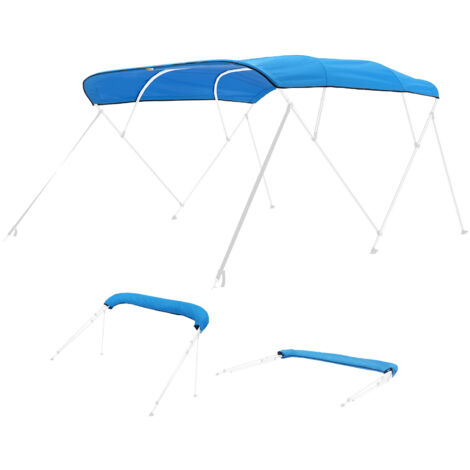 Mophorn – Toit bimini 4 arches en polyester 600D – Imperméable et anti-UV – Dimensions 244x246x260 cm – Sac de rangement inclus – Bleu Pacifique (1/5)