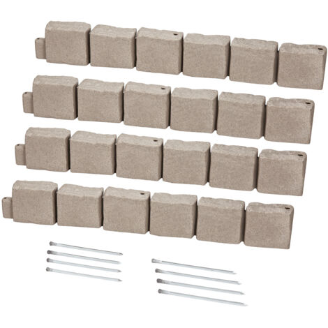 Mophorn – Bordure de jardin imitation pierre 1190x100x155 mm – Résistante aux intempéries – Design modulaire avec piquets d'ancrage – Lot de 4 (1/5)