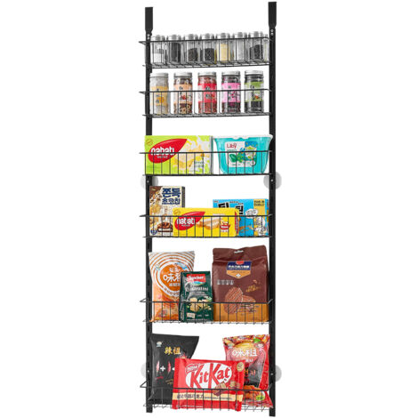 Mophorn Organisateur de garde-manger suspendu sur porte, étagère murale à épices avec 6 niveaux ajustables, en acier durable, idéal pour assaisonnements, maison, cuisine, noir
