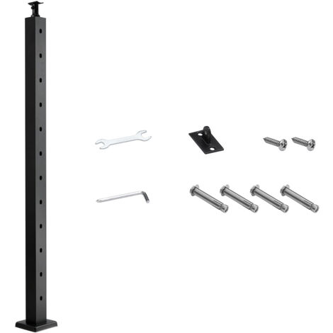 Mophorn Poteau de garde-corps, 1067x50,8x50,8 mm, poteau pour rampe d'escalier à câble, avec trous pré-percés à 30°, support horizontal et courbé, adapté aux mains courantes et balustrades, noir