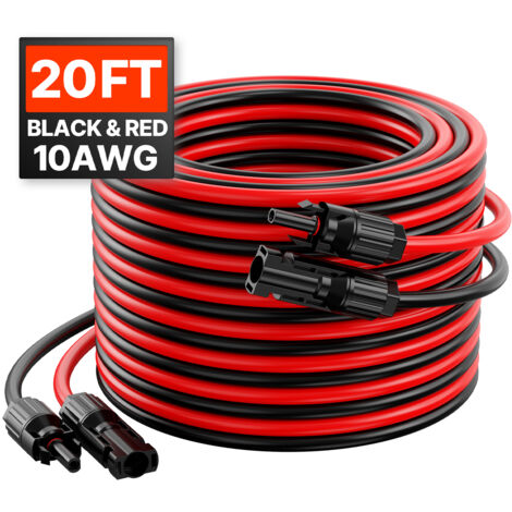 Mophorn Câble d'extension, 6,1 m, 10 AWG, avec connecteurs mâles et femelles, CC 1500 V, étanche IP67, adapté aux panneaux solaires domestiques, bateaux, camping-cars, toits, lot de 2