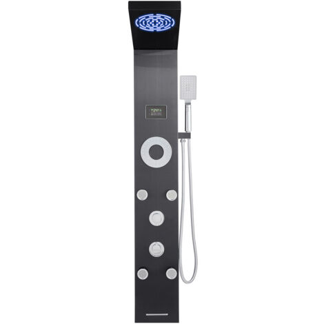 Mophorn Colonne de douche murale avec pommeau effet pluie, panneau LED en acier inoxydable brossé 1345 mm, robinet multifonctionnel, équipée de jets corporels et douchette à main