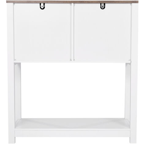 Mophorn Meuble de bar à café, 80 x 35 x 88 cm, armoire avec 3 niveaux de rangement, table basse avec portes magnétiques, buffet pour salle à manger, cuisine, entrée, salon, marron et blanc (1/5)