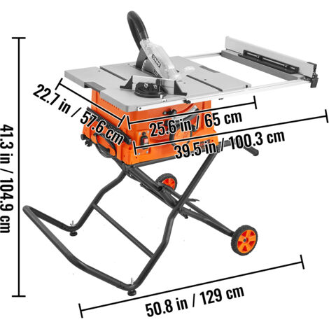 Mophorn Scie à table avec support, 10 pouces, 8 ampères, capacité de coupe maximale de 25 pouces, vitesse de coupe de 4800 tr/min, lame de 40 dents, scie à table de chantier compacte et portable (1/5)
