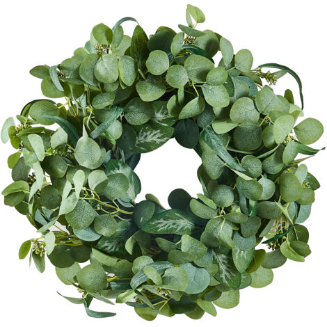Mophorn Couronne décorative artificielle de 26 pouces, verte, feuilles d'eucalyptus, baies, tiges épineuses, mur intérieur/extérieur toute l'année