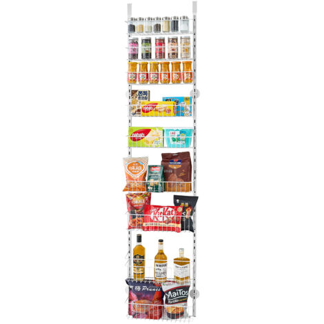 Mophorn Organisateur de garde-manger suspendu sur porte, étagère murale à épices avec 9 niveaux ajustables, conçu en acier durable, coloris blanc (1/5)