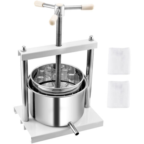 Mophorn Presse à fruits manuelle 1,45 gal/5 l, double barillet en acier inoxydable, extracteur de jus pour cidre, pomme, raisin, miel, avec poignée triangulaire, pour usage domestique ou extérieur