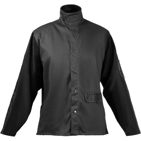 Mophorn Veste de soudage taille XL, manteau de protection contre la chaleur, avec manches en cuir robuste et corps en coton ignifuge 255 g, idéal pour les travaux de soudure (1/5)