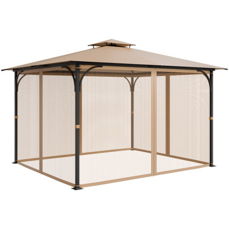 Mophorn Filet de remplacement pour tonnelle, parois latérales extérieures en maille pour jardin, écran de patio à 4 panneaux avec double fermeture éclair,protection pour auvent (1/5)