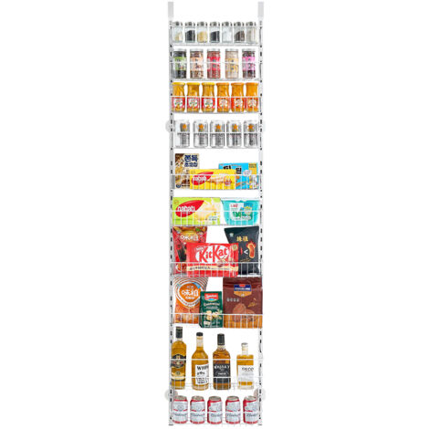 Mophorn Organiseur de garde-manger avec 10 étagères réglables, système de rangement suspendu en acier pour porte ou mur, idéal pour la cuisine, la salle de bain et la maison, blanc (1/5)
