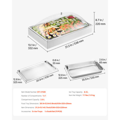 Récipient Ingrédients Inox 6 Cases 450ml - Organisation Bar Cuisine Restaurant Récipient Bar Cuisine Inserts Amovibles