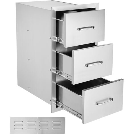 Mophorn Tiroirs de cuisine d'extérieur , 16"L x 28,5"H x 20,5"P, tiroirs pour barbecue à triple accès, acier inoxydable 304, conception à montage encastré, poignées incluses, parfaits pour les cuisine (1/5)