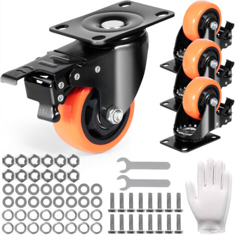 Mophorn   roulettes pivotantes de 3 pouces, jeu de 4, blocage de sécurité A/B, roulettes en PVC silencieuses, capacité de charge de 250 livres chacune, non marquantes pour chariot, meuble et établi (1/5)