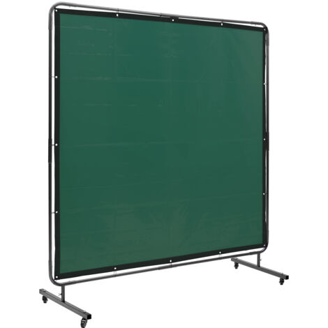 Mophorn Écran de soudage 6' x 6' avec cadre, rideau de protection en vinyle ignifuge sur 4 roues pivotantes (2 verrouillables), écran professionnel mobile pour atelier/industriel, vert (1/5)