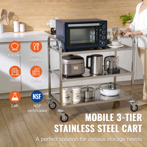 Chariot De Service BBQ 3 Niveaux Acier Inox – Desserte Barbecue Avec Table Pliable & Roulettes Freinées
