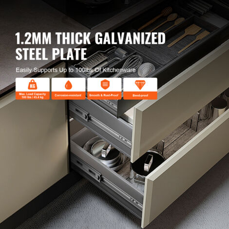 3 Paires De Glissières De Tiroir Yenuo - Extension Complète Soft-close - 10 à 16 Pouces