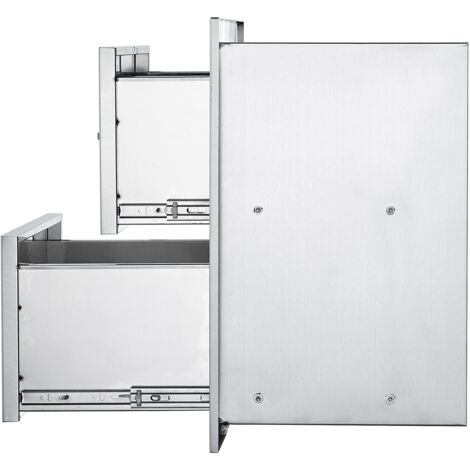 Mophorn Tiroirs de cuisine d'extérieur , 18 l x 20,6 H x 12,7 P pouces, tiroirs de barbecue doubles à montage encastré, acier inoxydable avec poignée pour cuisines extérieures, stations de barbecue