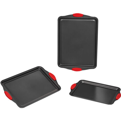 Mophorn Ensemble de moules à pâtisserie, 3 pièces, en acier au carbone antiadhésif, polyvalents pour biscuits, gâteaux, muffins, pain, avec poignées, faciles à nettoyer (1/5)