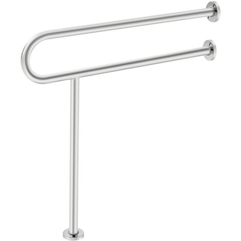 Mophorn Barre d'appui WC avec pied de soutien, rampe de maintien en U, 800 mm, acier inoxydable 304, poignée antidérapante, capacité de charge 136 kg