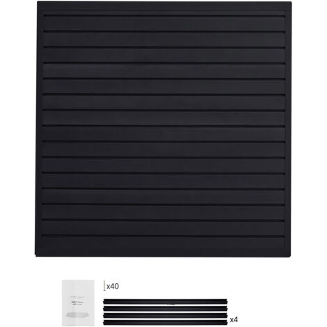 Mophorn Panel de pared de listones de PVC de 1,2 x 1,2 m, diseño modular negro. Panel de listones ajustable y fácil de instalar, con estructura de acoplamiento y opciones de corte para bricolaje. (1/5)