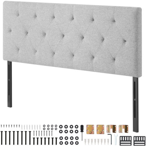 Mophorn Tête de lit pour lit double, réglable en hauteur, design capitonné en losanges, dimensions 1430 x (905-1205) x 70 mm, idéale pour chambre, hôtel, maison d'hôtes, dortoir, coloris gris clair (1/5)
